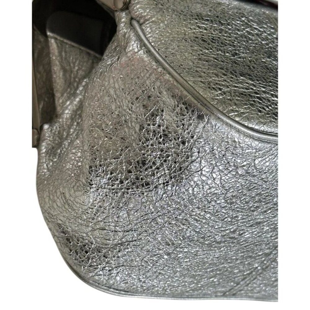 SOLD COACH 2008 Metallic Silver Leather Double Frame Kisslock Ball Chain - Picture 13 of 16